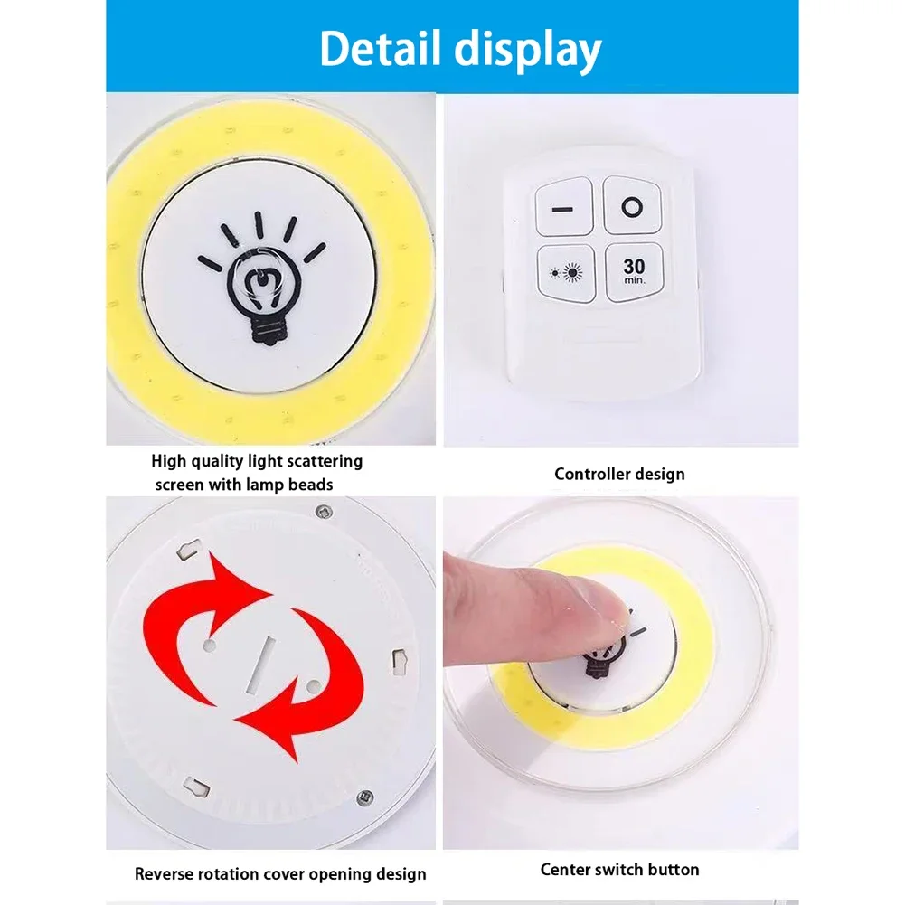 COB LED Wall Lamp With Remote Control Touch Night Light Brightness Adjustable Battery Powered Nightlights For Hallway Cupboard