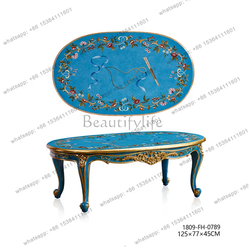 

French court style mahogany edge few carved painted flowers foil villa living room sofa edge few furniture