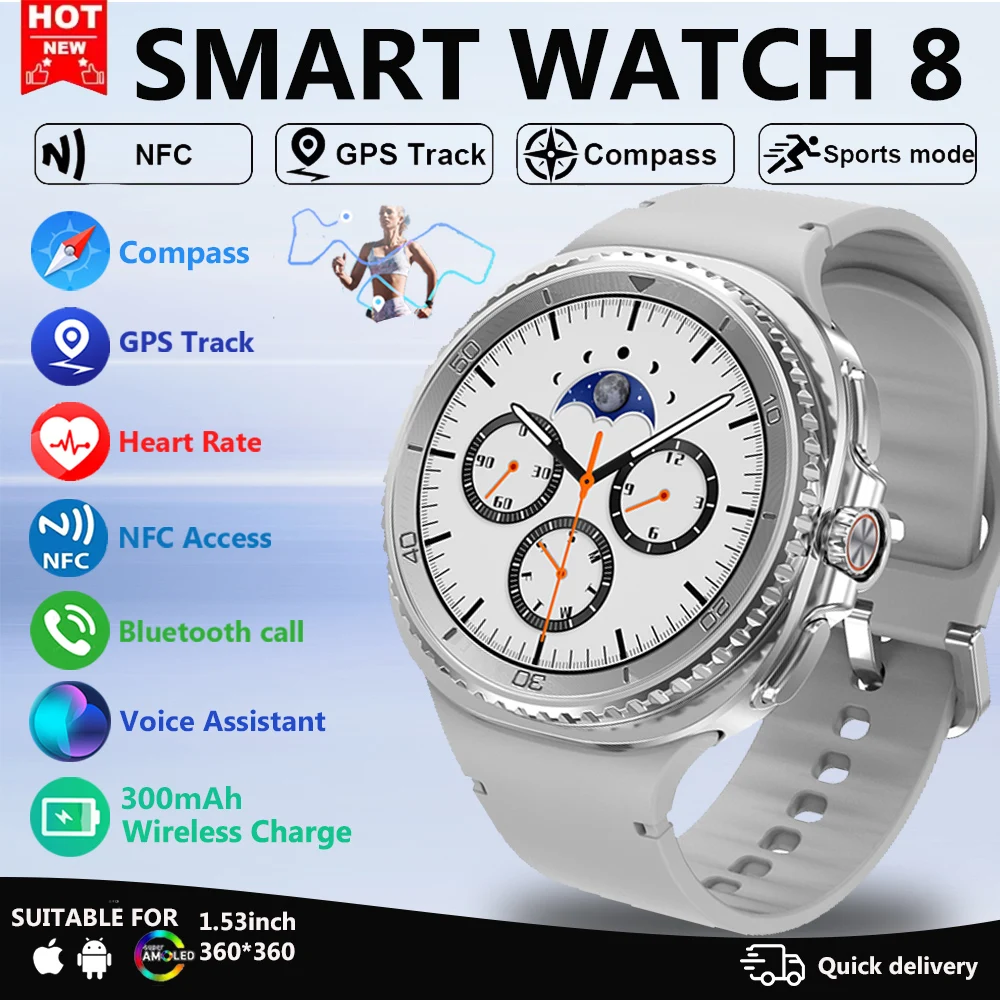 

2025 Новые Смарт-часы 8 Ultra Смарт-часы Мужчины 100+Спортивное Видео GPS NFC 46 мм AMOLED Фитнес Спортивный трекер Смарт-часы для запуска здоровья