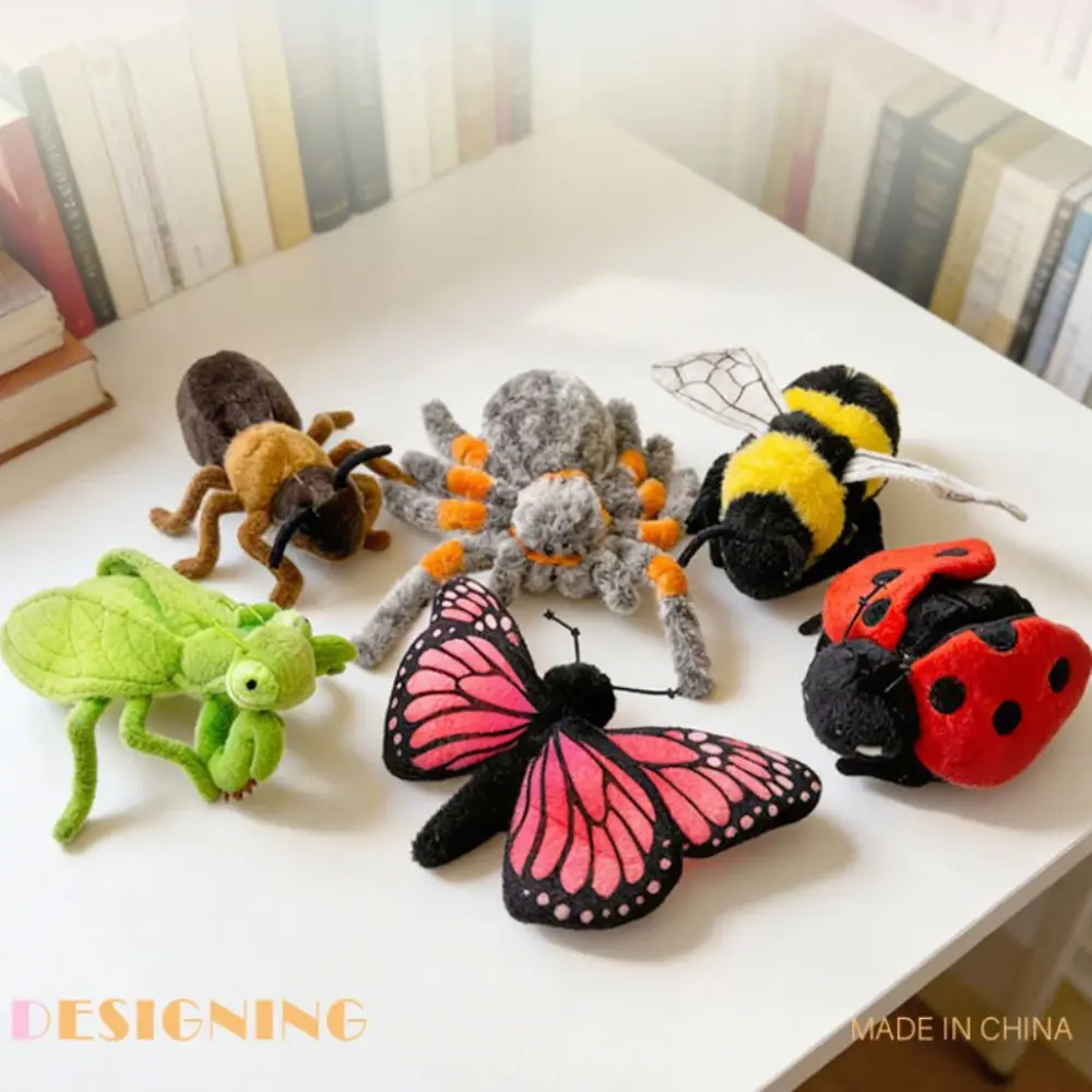 Soft Insect Series Plush Toy Ant Spider Bee Lifelike Animals Doll Fluffy Butterfly Mantis Ladybug Nature Theme Gift Educational