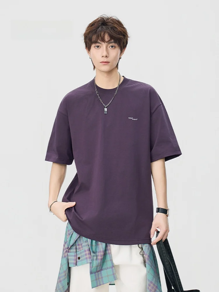 

MMOPTOP Летняя мужская футболка американского стиля, плотная, с круглым вырезом, свободного кроя, повседневная, спортивная, из смесового хлопка