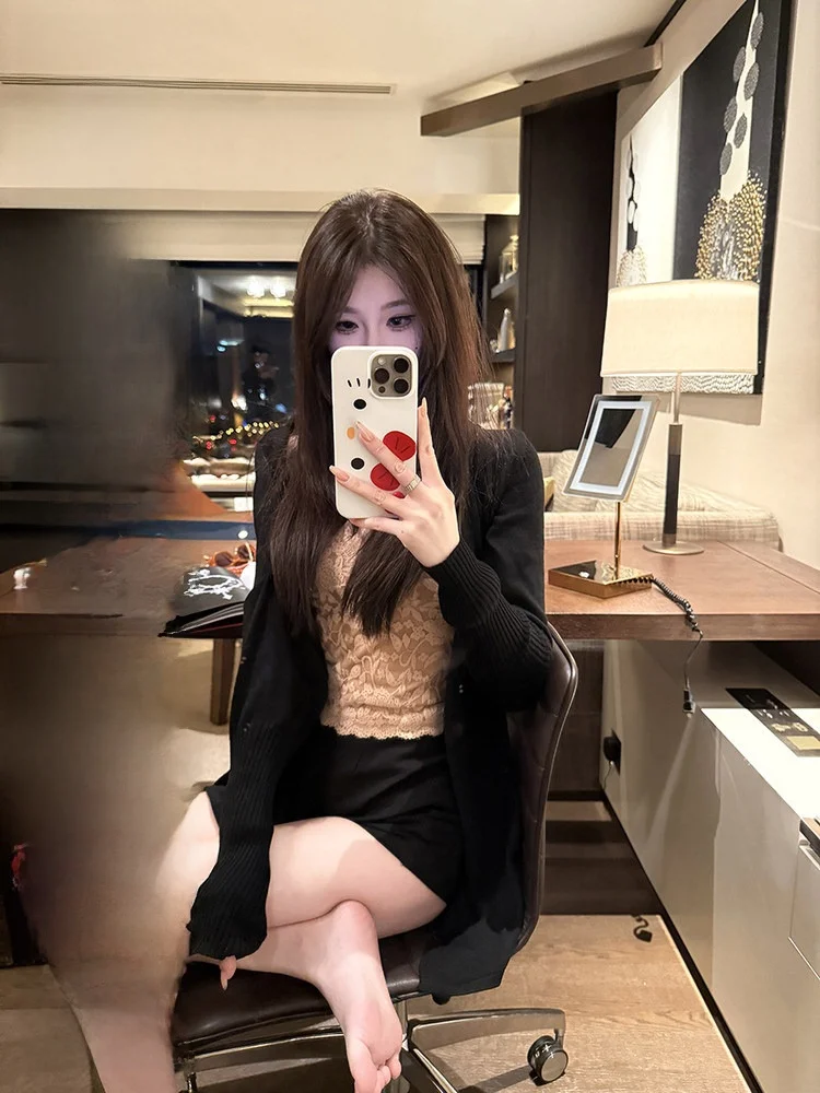 

NAOAO Стойкий кардиган-свитер Camere средней длины с эффектом похудения Верхняя одежда для поездок на работу Sle круглый Ne Long Sve