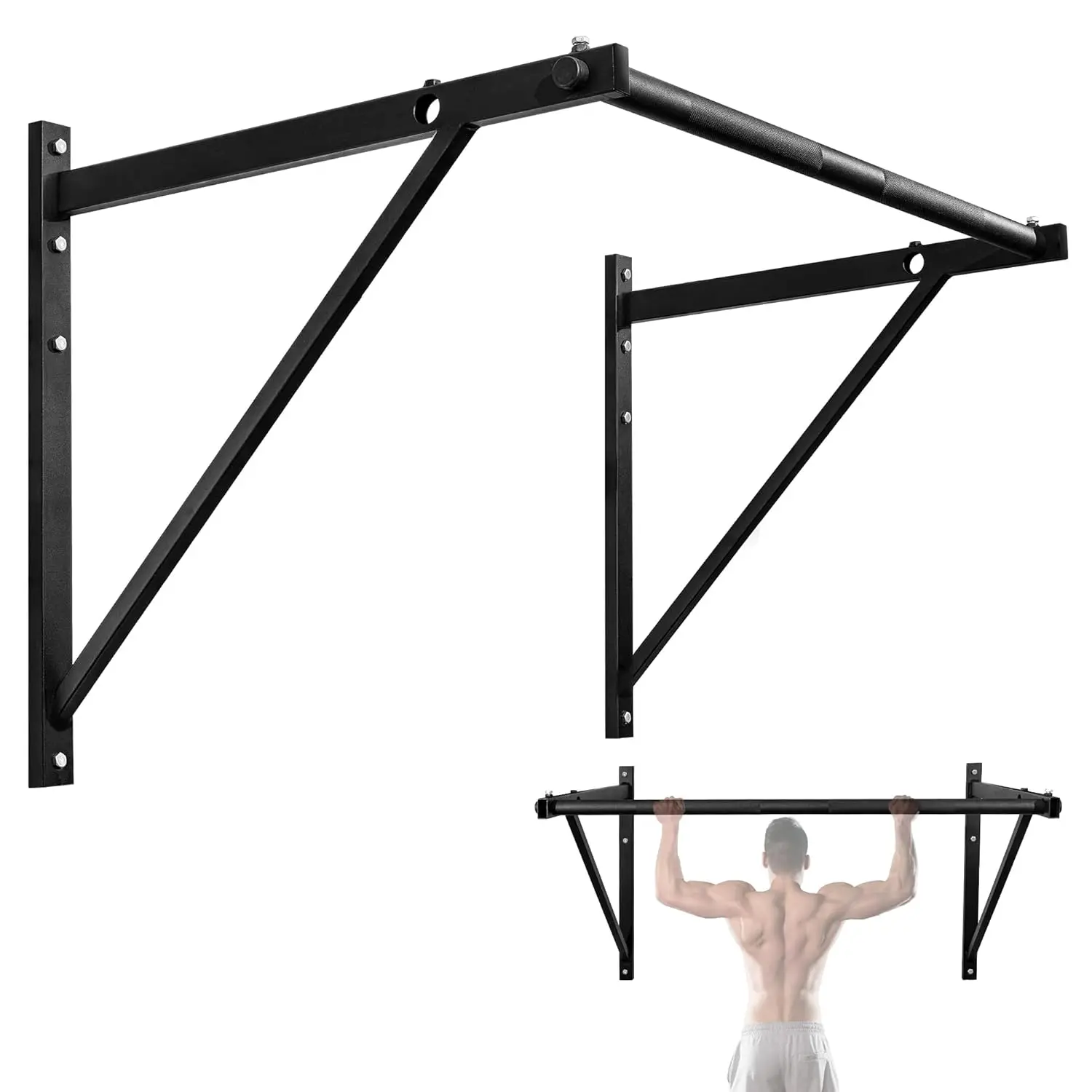 Heavy Duty Wall Mounted Pull Up Bar – Multi-Grip Pull Ups / Pull Up Bar Ceiling Mount / Joist Mount for Home Gym