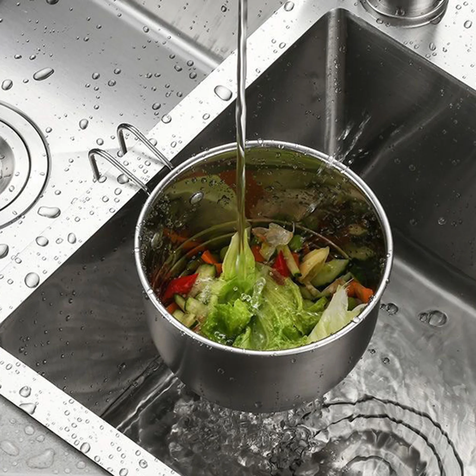

Многоразовая корзина-фильтр из нержавеющей стали для кухонной раковины для сбора пищевых отходов и мытья фруктов/овощей