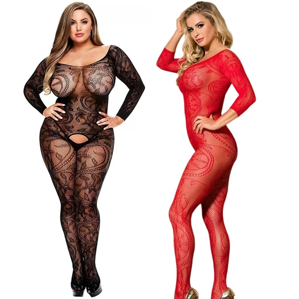 Hot Sexy Costumes Plus Size Fetish Lingerie Porno Women Sexy Open Crotch BodyStockings Fishnet Sex Clothes Teddies Underwear