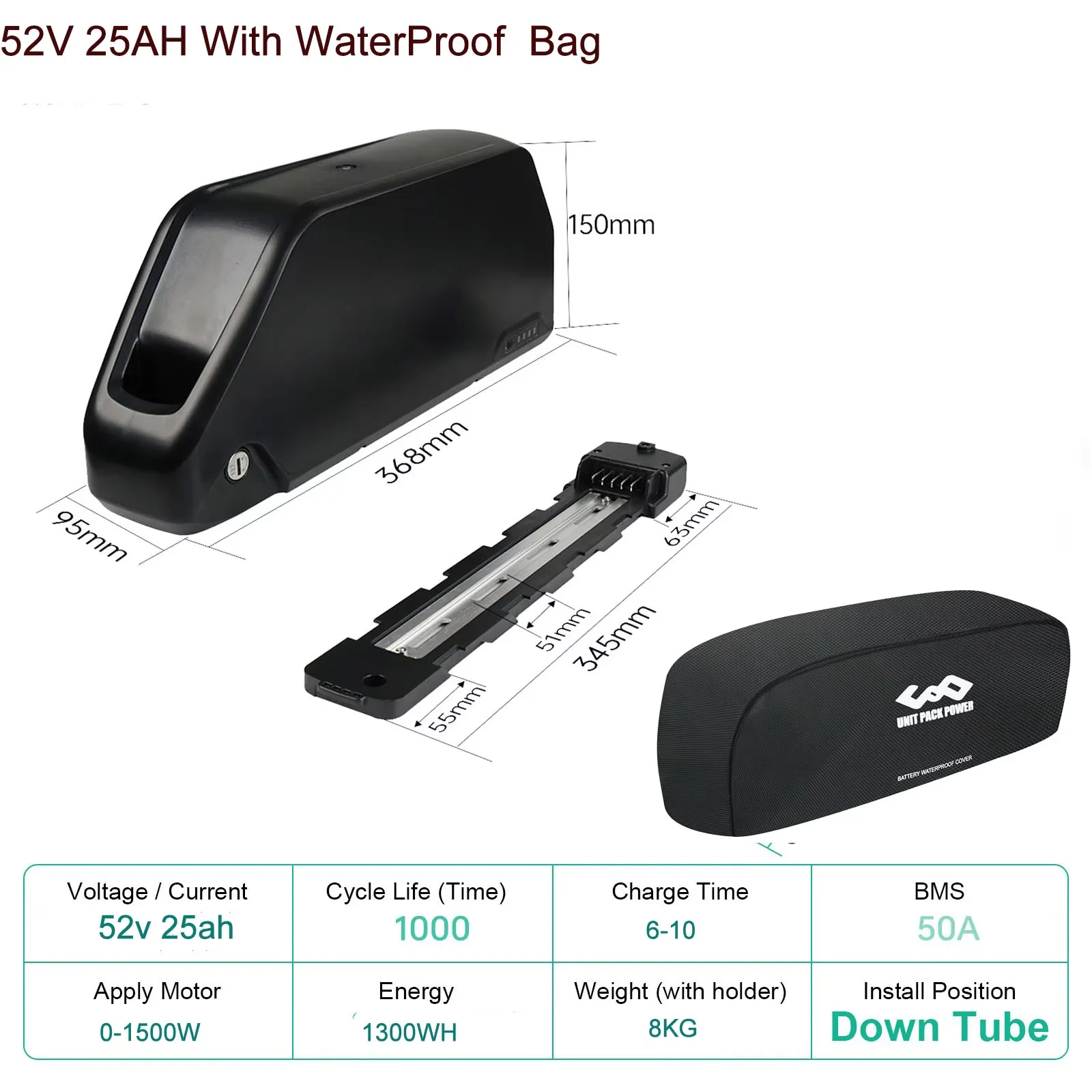 52V 25AH Polly Batterij 21700 Elektrische Fiets 48V 36V 25AH Downtube Jumbo Polly Batterijpakket voor Scooter 500W 750W 1000W 1500W Kit