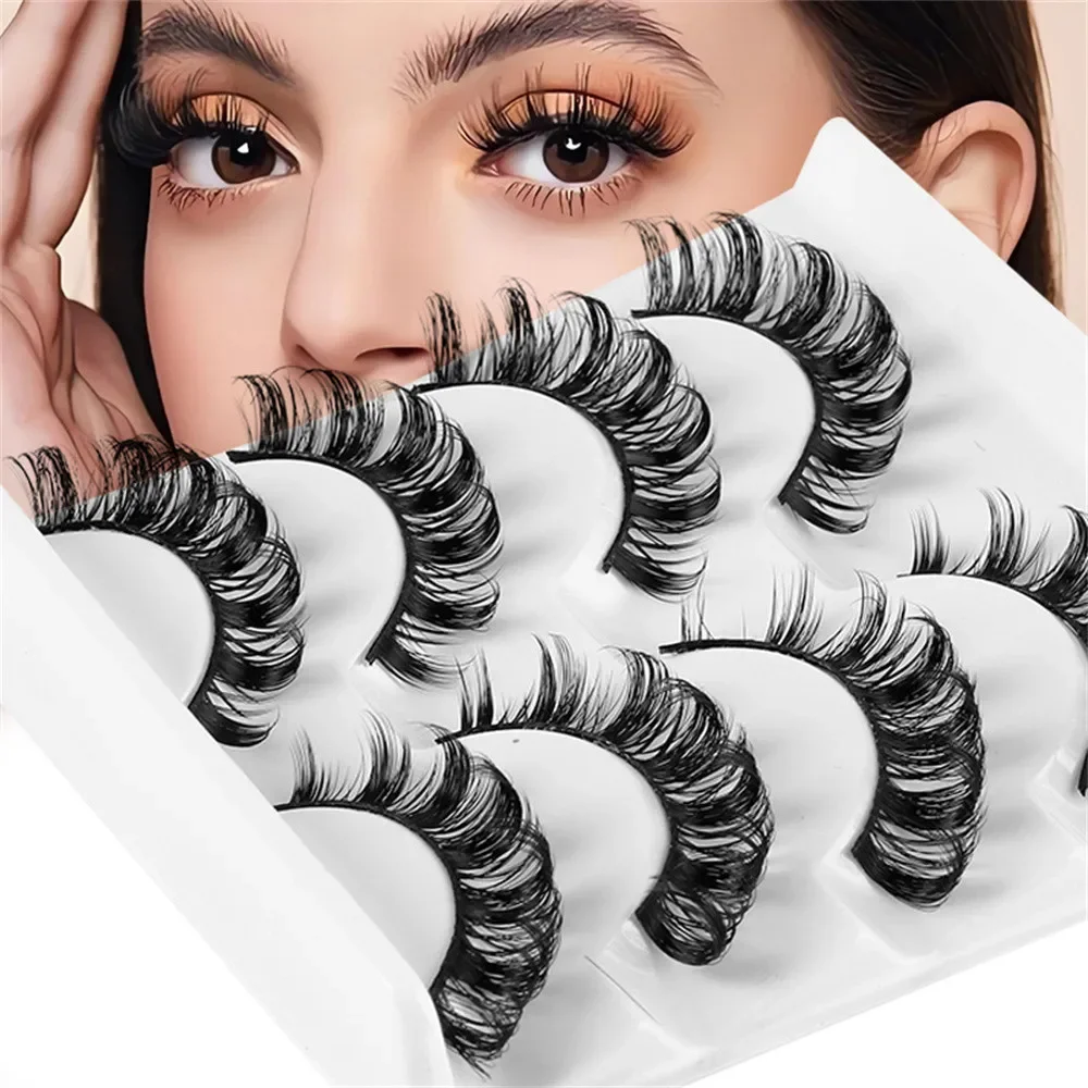 Light Soft Fiber Biche Eyes Russian Volume Strip Lashes 4 Pairs Wispy Layered False Eyelashes Portable Travel Makeup Lashes