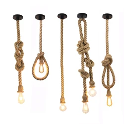 Retro Vintage Hemp Corda Pingente Luz Americana Industrial Pendurado Lâmpadas Criativas Loft Country Style Lâmpadas De Teto E27 Edison LED