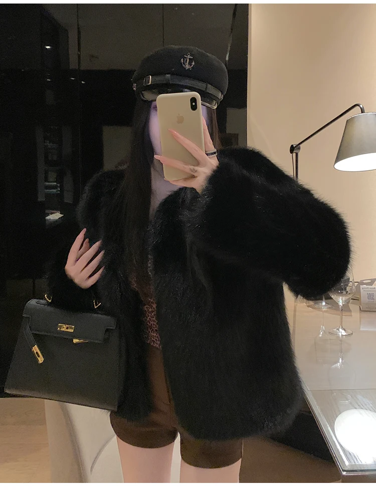 ZAROY 2027 Winter Faux Fox Fur Coat Chic Women Brown Luxury Fluffy Soft Warm Fur Jacket Fashion Colarless Cardigan Fur Outerwer