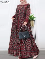 2024 ZANZEA Elegant Muslim Dress Turkey Dubai Abaya Hijab Sundress Women Vintage Long Sleeve Robe Kaftan Printed Maxi Vestidos