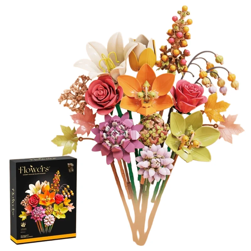 

813PCS Flowers Building Blocks Botanical Bouquet With Rose Lilie Orchid DIY Assembly Toy Preserved Flowers Decor Gift For Girl