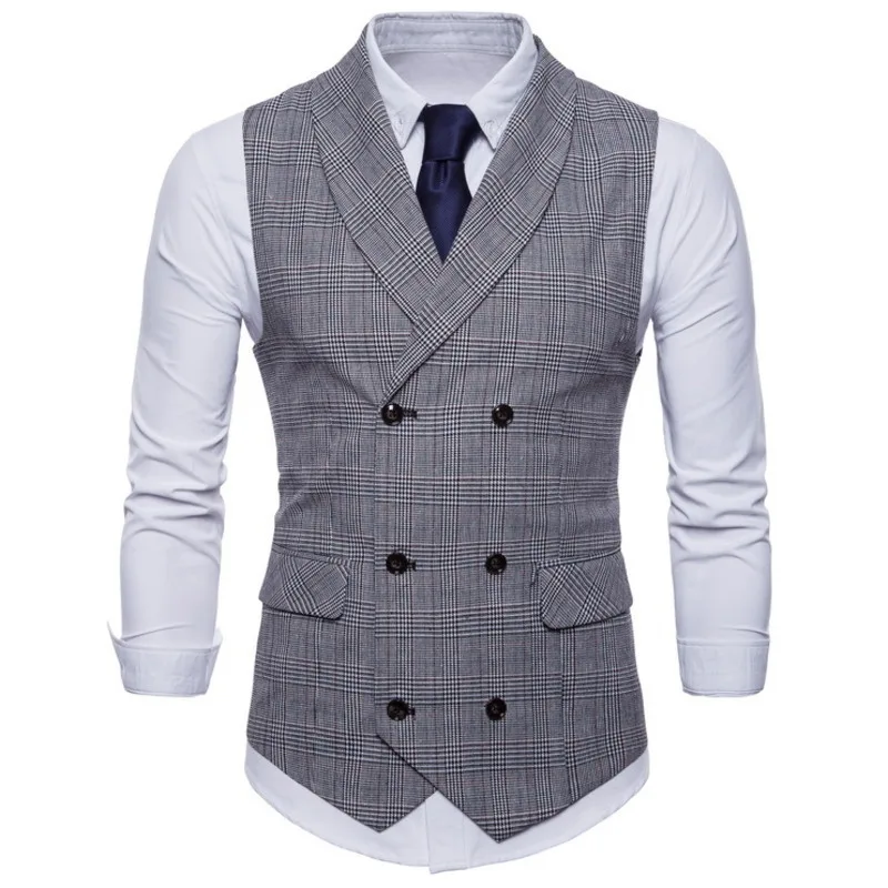 #4823 Spring 2023 Vintage Formal Vests For Men Slim Elegant Plaid Men\'s Vest Waistcoat Double Breasted Suits Vest Plus Size 4XL