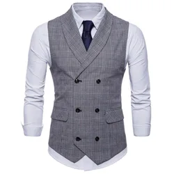 #4823 Spring 2023 Vintage Formal Vests For Men Slim Elegant Plaid Men's Vest Waistcoat Double Breasted Suits Vest Plus Size 4XL