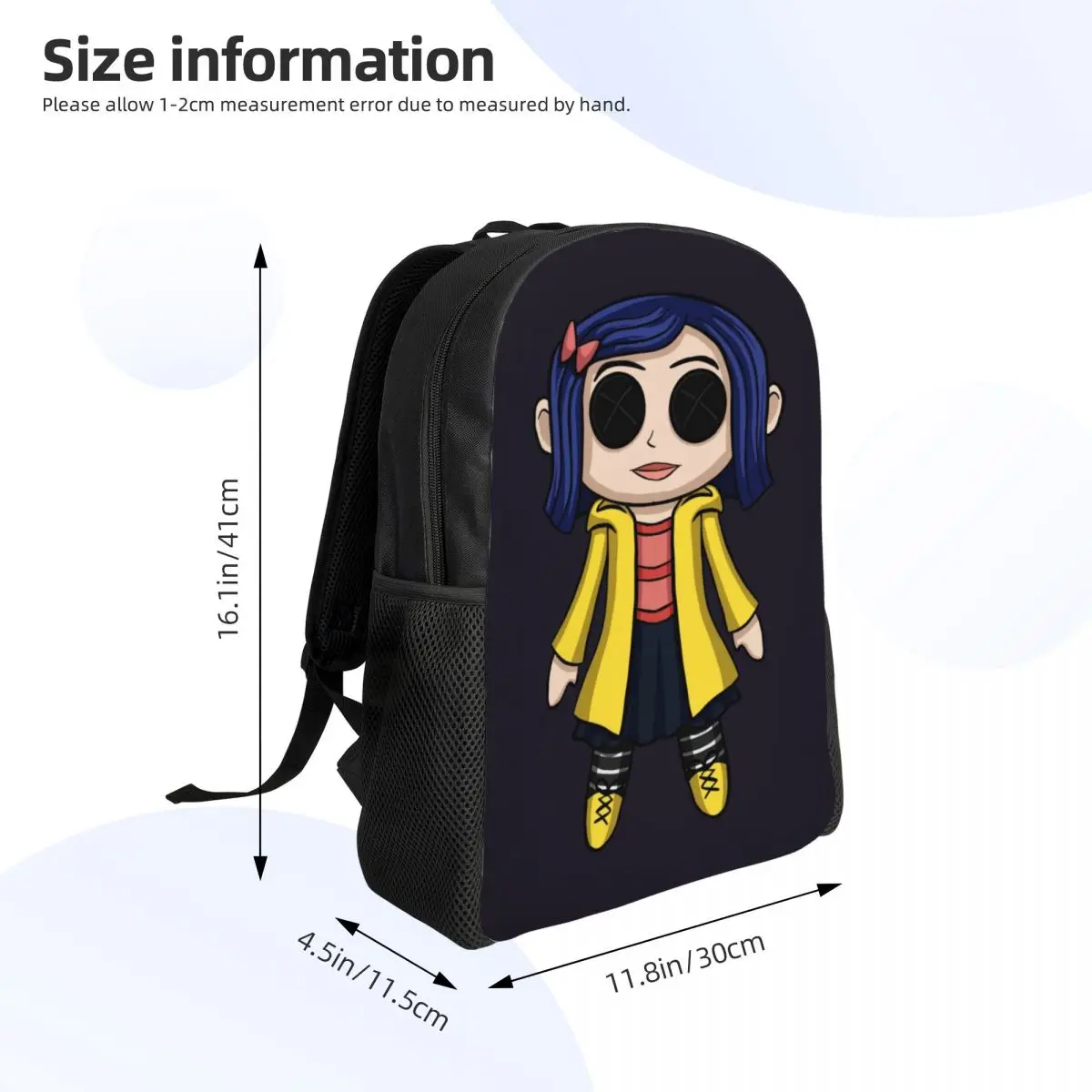 Niestandardowy plecak dla kobiet z motywem Coraline Doll Chibi Horror dla studentów szkół męskich na 15 Cal torby na Laptop