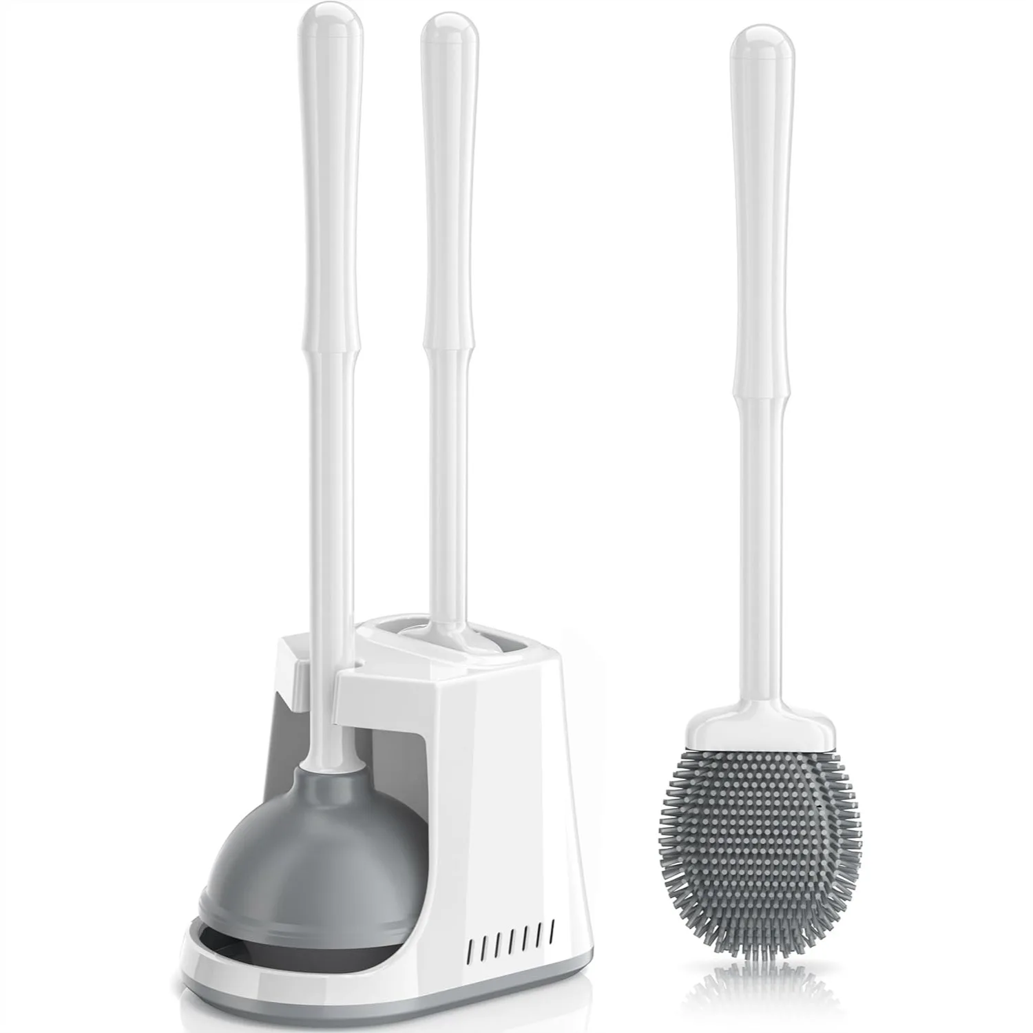 

Toilet Plunger and Brush Set, Silicone Brush with Heavy Duty Plunger and Ventilated Holder, 2-in-1 Combo for Bathroom Cleaning