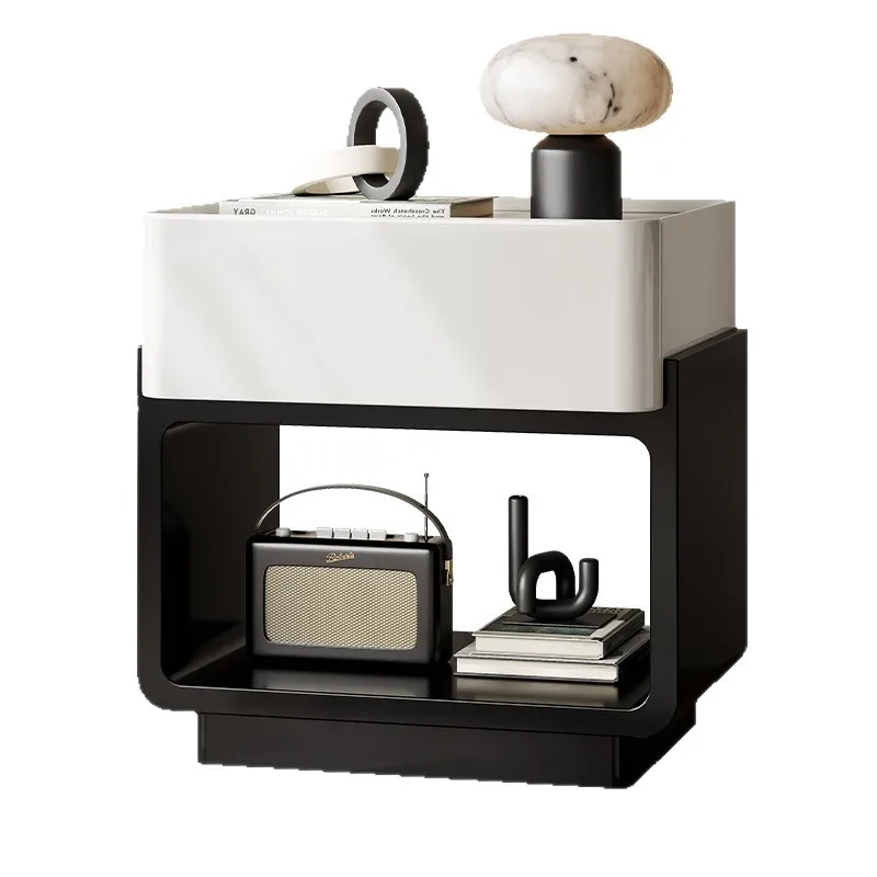 

Italian light luxury high-end solid wood paint bedside table household bedroom cream wind bedside storage cabinet