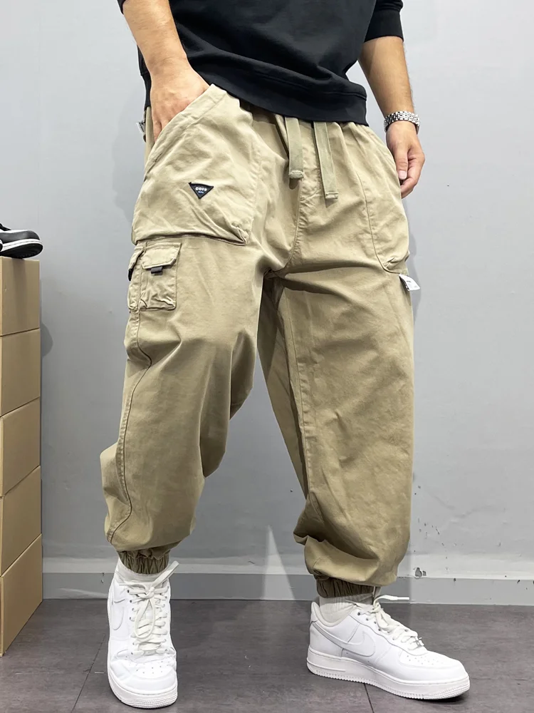 

Американский ретро уличный хип-хоп спецодежда повседневные брюки мужские свободные брюки с манжетами Multi ket Dad High Street крутые длинные брюки