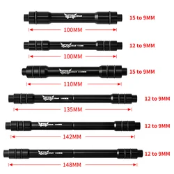 Mozzi dell'asse passante da 12 a 9mm 110 135 142 148mm da 15 a 9 100 110 Mm albero di conversione del rilascio in lega di alluminio per ruota anteriore posteriore MTB