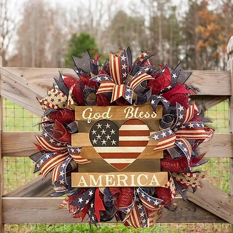 4th Of July Wreath Patriotic Wreaths Door Garland Red Blue White Handcrafted Summer Decoration July 4th Decor 40cm For Gardens