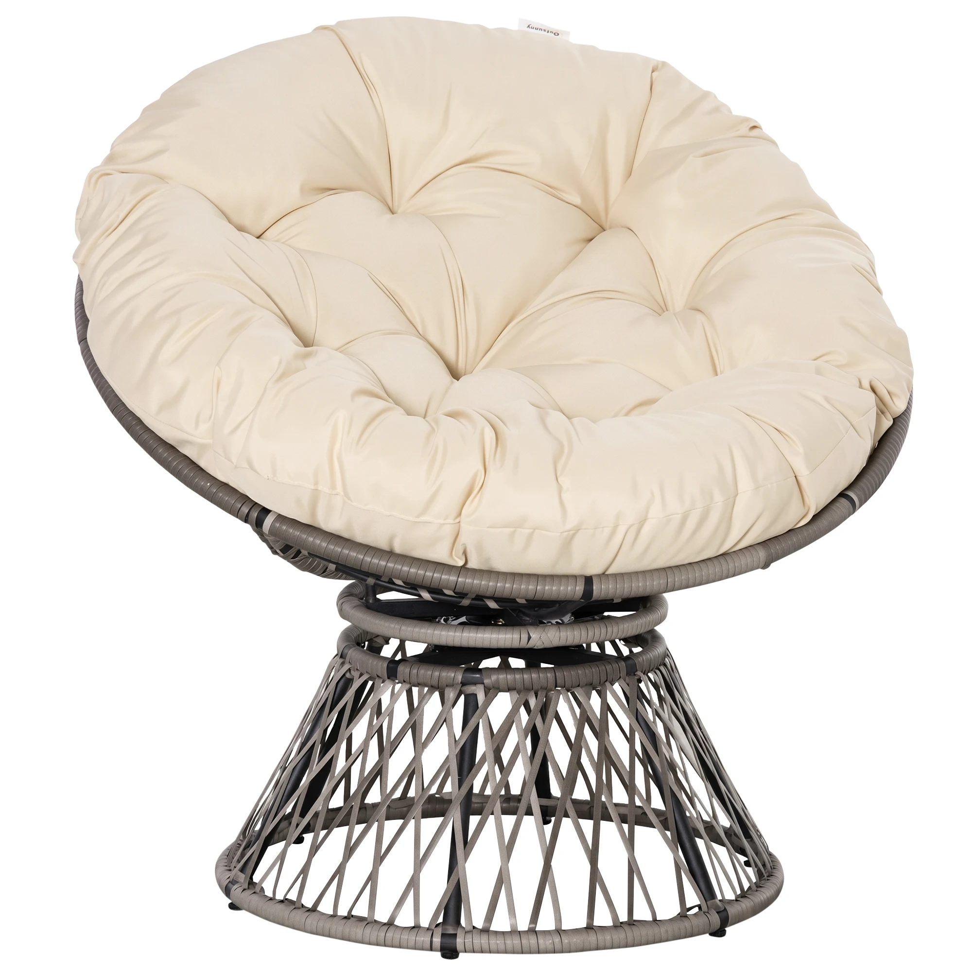 Outsunny Outsunny Fauteuil rond de jardin fauteuil papasan pivotant Ø 97 x 90H cm grand coussin fourni polyester résine tressée