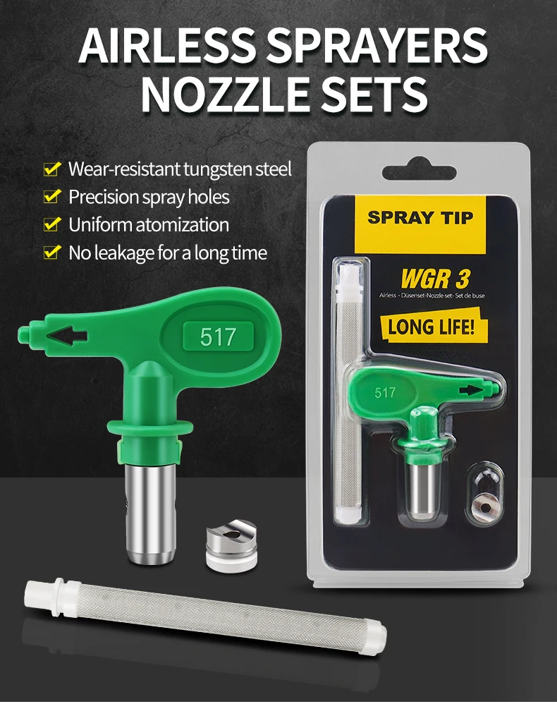 Green 1Set Airless Spray Gun Tip + Airless Spray Filter Airbrush Paint Spray Tip Nozzle 517 Paint Sprayer Power Tool