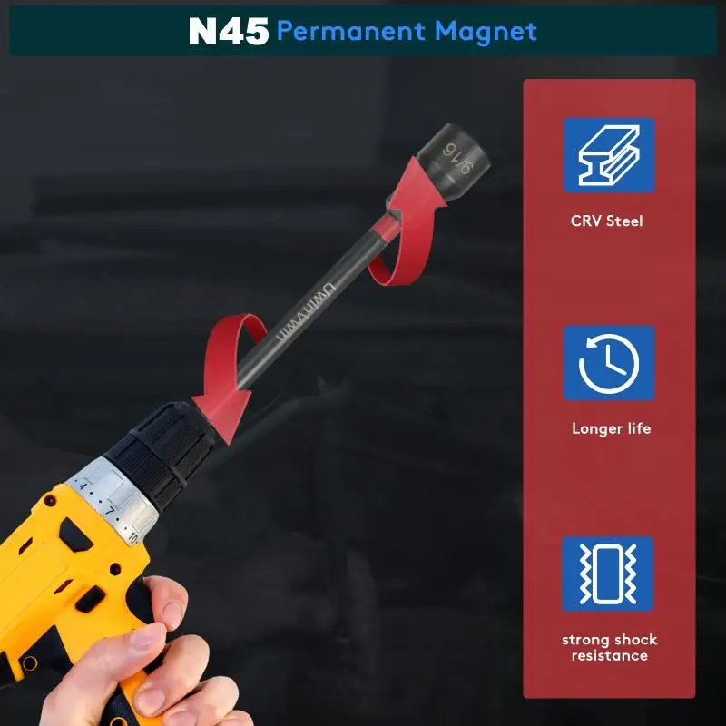 16PCS Magnetic Nut Driver Set, SAE & Metric Nut Driver Set with 6 inch Long Shank Nut Drivers for Impact Drills, 1/4" Hex Shank,