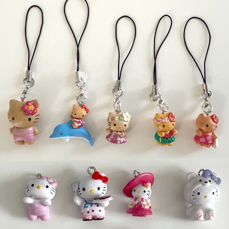 هاواي حولا القط الهاتف المحمول قلادة الديكور Kawaii اليابانية خمر القرش المفاتيح قلادة لطيف هدية بيكيني القط قلادة