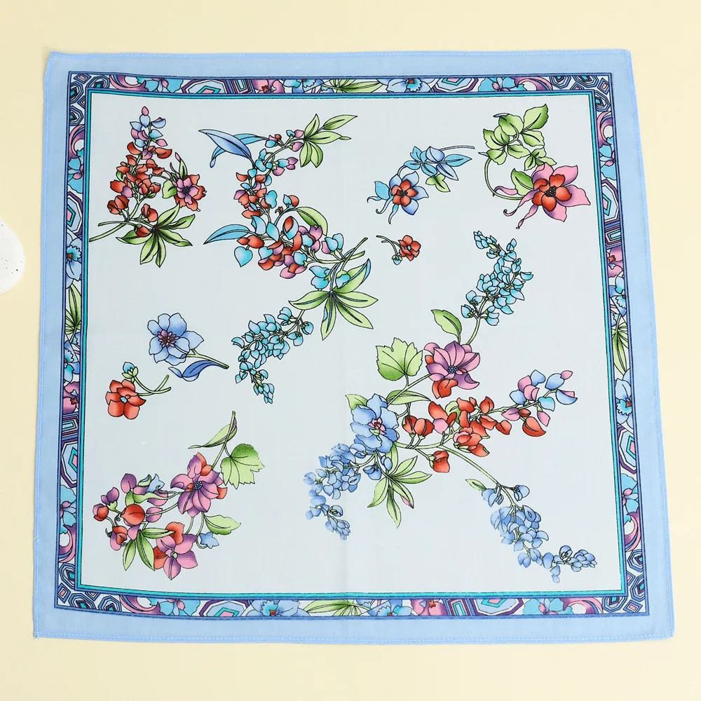 Fazzoletto da donna stampato in puro cotone da 3 pezzi, morbido e confortevole, sottile, per pulire il sudore, sciarpa quadrata 43 cm