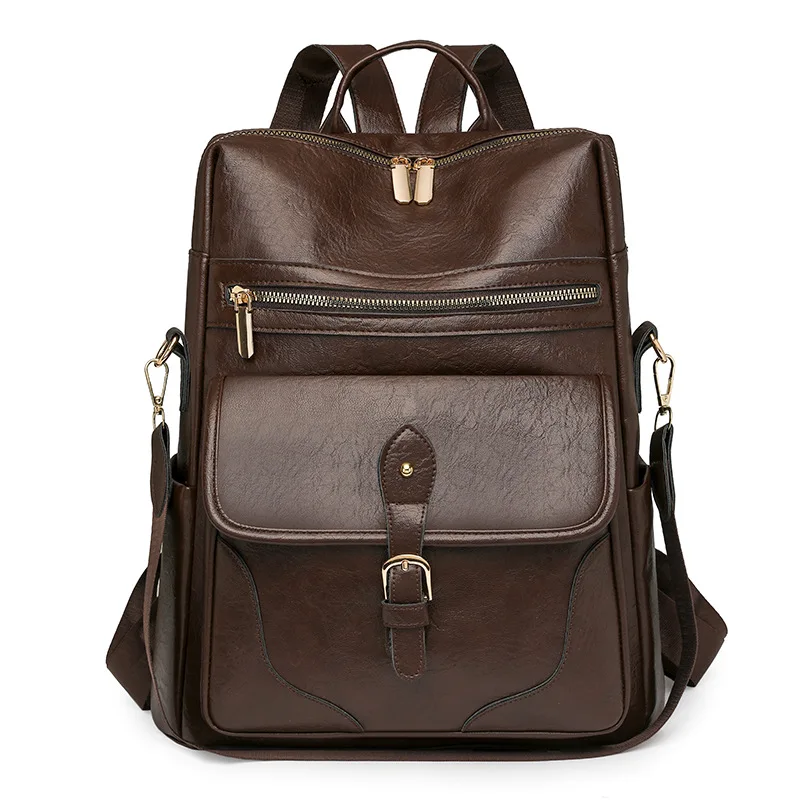 Women Fashion Backpack Convertible Shoulder Bag Multi Pocket Casual Travel Daypack with Front Flap Buckle Zipper Pockets School
