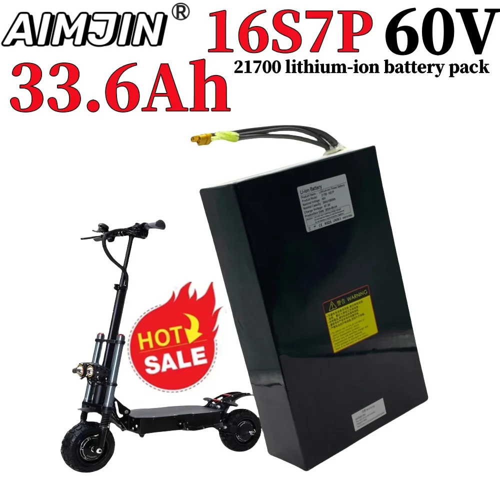 Bateria recarregável de íon-lítio 60V 33,6Ah 21700 16S7P Carregamento rápido de porta dupla, adequada para scooters de acionamento duplo