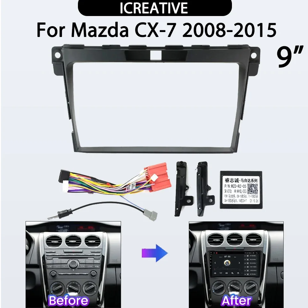 

Для Mazda CX-7 2008 2009-2015 9-дюймовый комплект автомобильной радио панели, кабель питания, автомобильные аксессуары, мультимедийная рамка с центральным управлением, панель