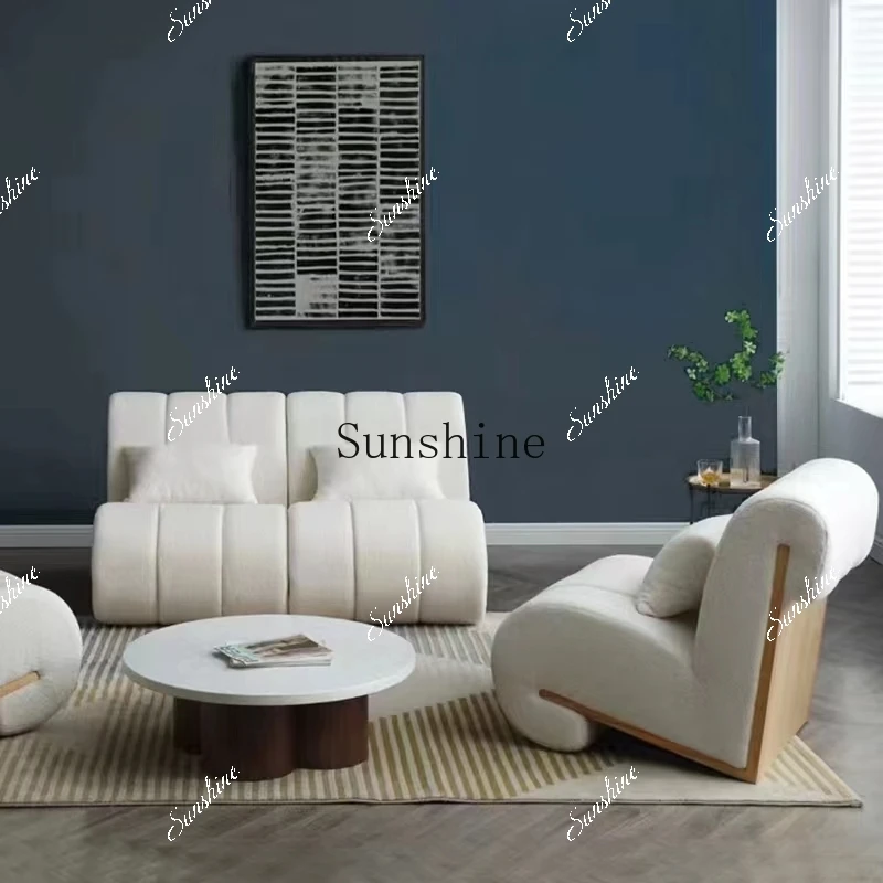 Wabi Sand log style Nordic simple lamb wool single sofa lazy semi-reclining armchair  FT