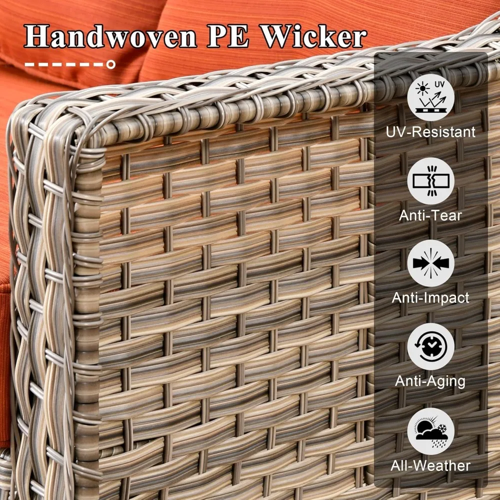 5 Pieces Patio Conversation Set,Wicker Swivel Rocking Chair and Coffee Table,All Weather Rattan Patio Furniture Set for Garden,B