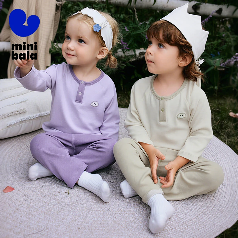 

Мини Bala детский комплект домашней одежды для мальчиков и девочек, приятный для кожи модальный весенне-осенний дышащий нетканый пижамный комплект