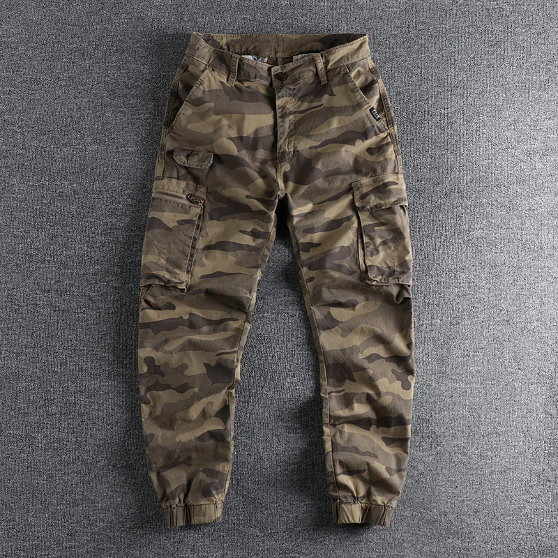 

American Sle Retro Camouflage Work Pants Men's Loose Fit Youth Casual Trousers Multi-ket 3D Slim Leggings