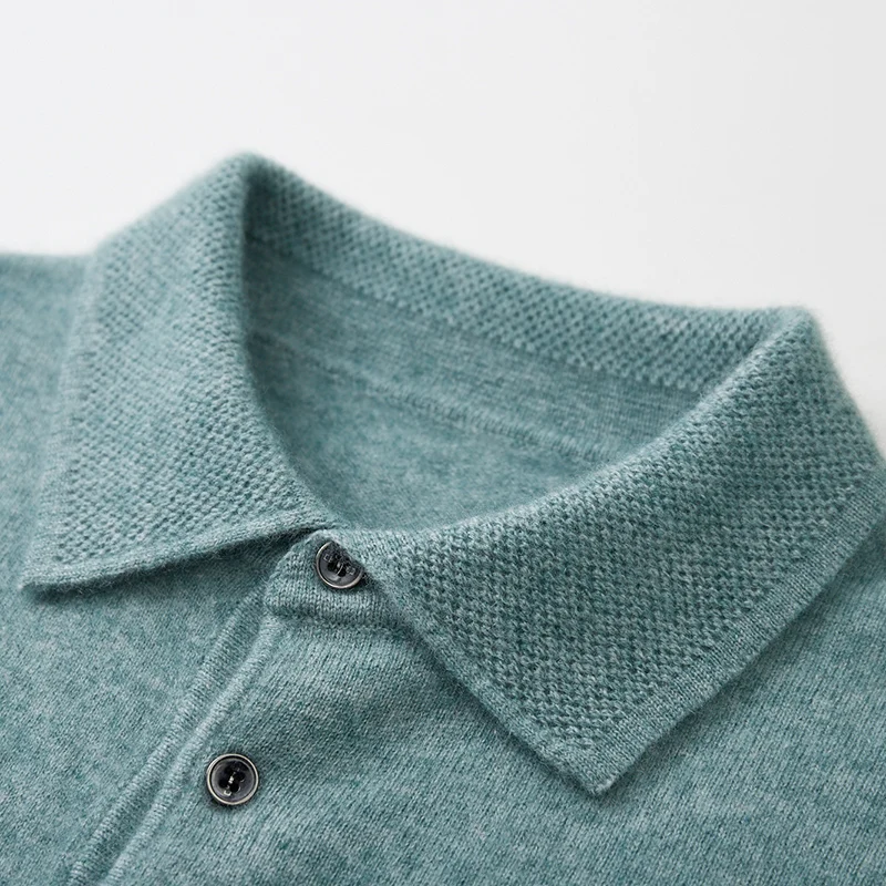 25 جديد الخريف/الشتاء 100% رداء علوي من الصوف الرجال البلوز سترة بولو طوق قميص حجم كبير فضفاض عادية متماسكة قاعدة سترة علوية #5