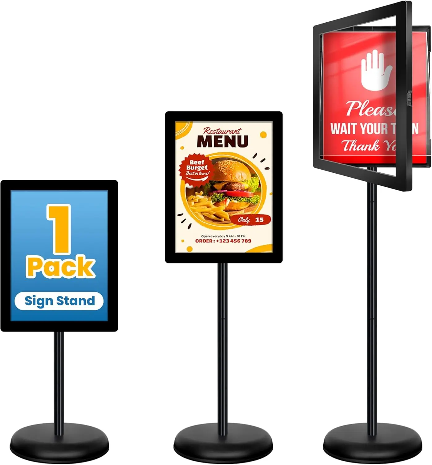 

Sign Holder Stand 8.5x11 Inch, Pedestal Floor Standing Sign Holder with Adjustable 360° Rotating Display, Tool-Free Poster