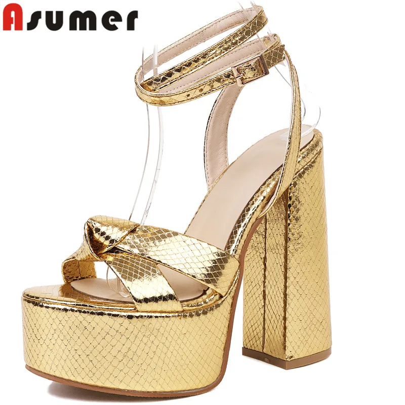 ASUMER 2022 New Thick Super High Heels Platfrom Sandals Popular Buckle Strap Pvc Women Sandals Ladies Party Shoes