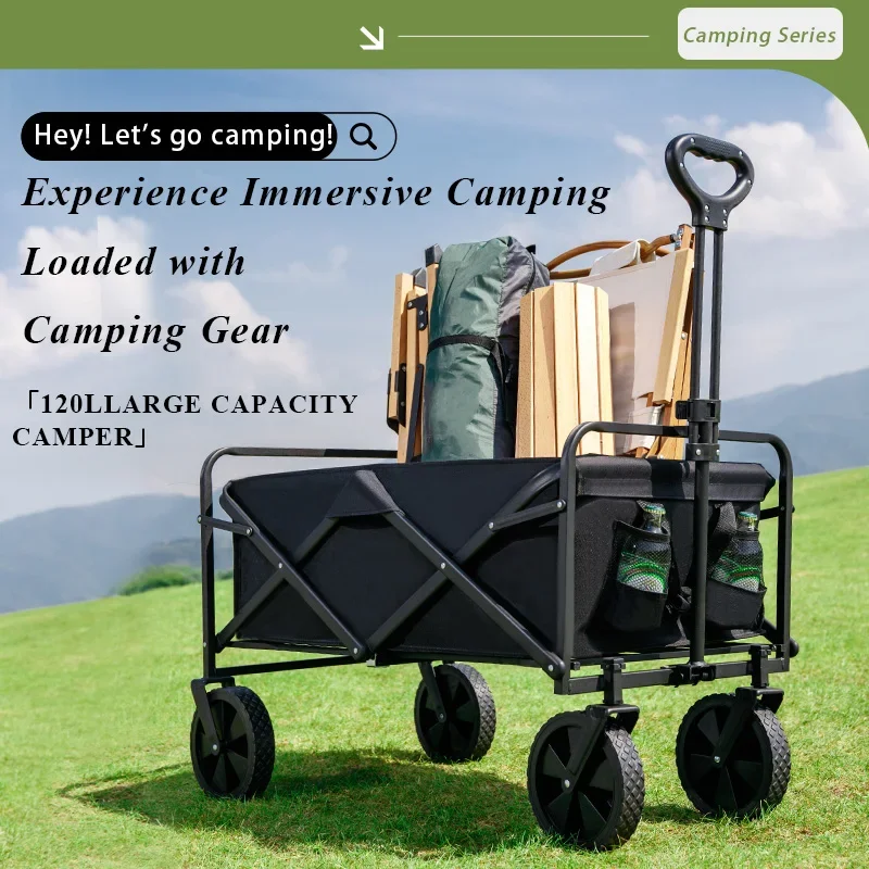 Wholesale Price Utility Wagon Beige Camping Trolley Portable Garden Folding Wagon Cart