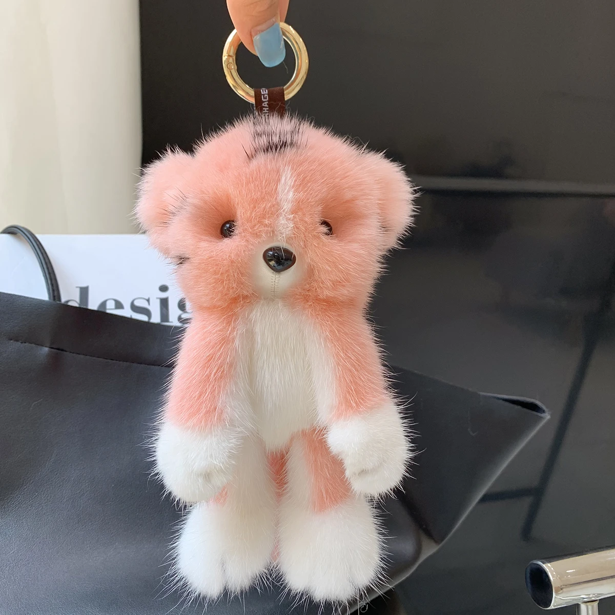 الفاخرة النمر الصغير الزينة الإبداعية لطيف ريال فرو المنك المفاتيح الحلي الحيوانات معلقة حلقة رئيسية الهدايا