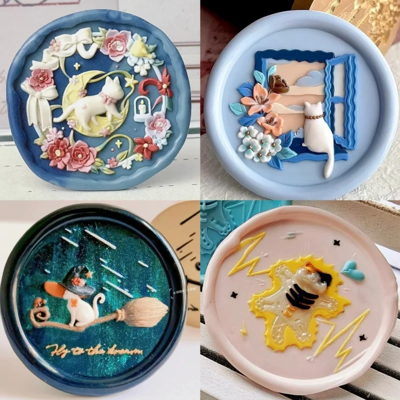 Kat Serie Fire Lakzegel Leuke Relief Multi-Layer Prachtige Carving Koperen Hoofd Uitnodiging Envelop Afdichting Seal Diy Gift
