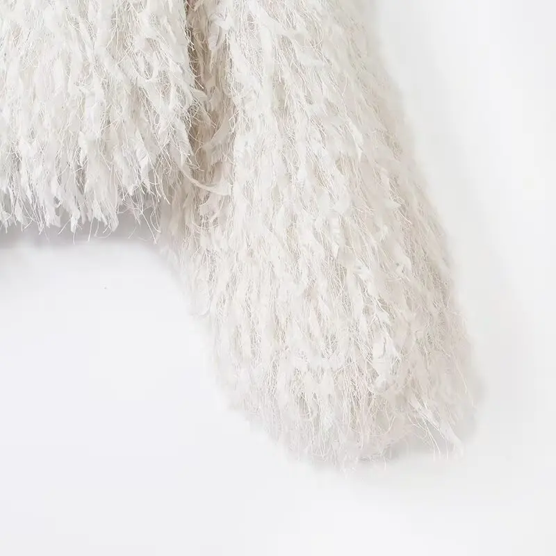 HH Giacca da donna invernale alla moda vintage calda girocollo con piume e filo metallico Giacca da donna semplice a maniche lunghe casual High Street