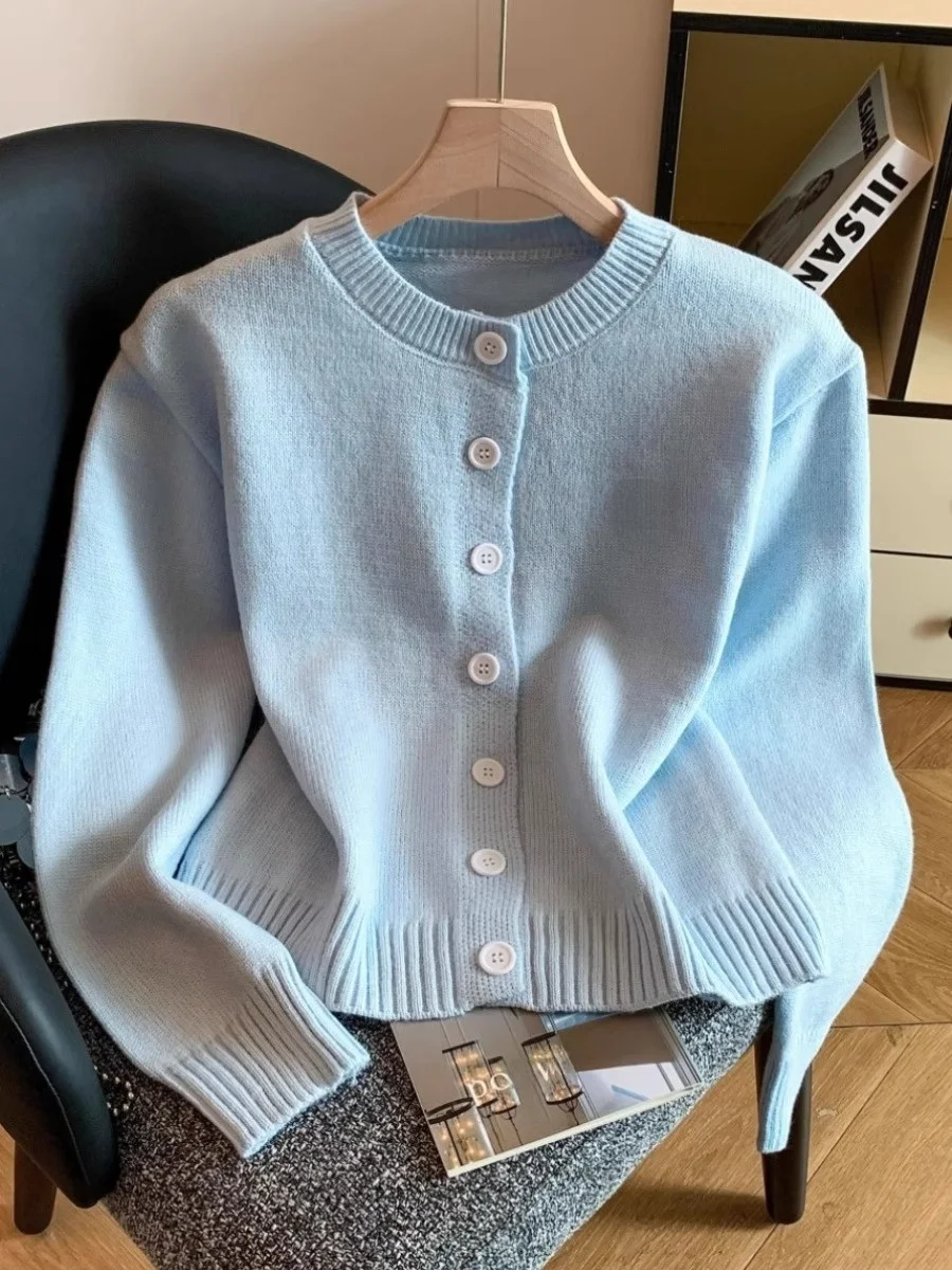 

Sweet Sli ort Мягкий уютный вязаный женский свитер Long Sve Кардиган осенне-синий свободный крой Удобный круглый топ Ne