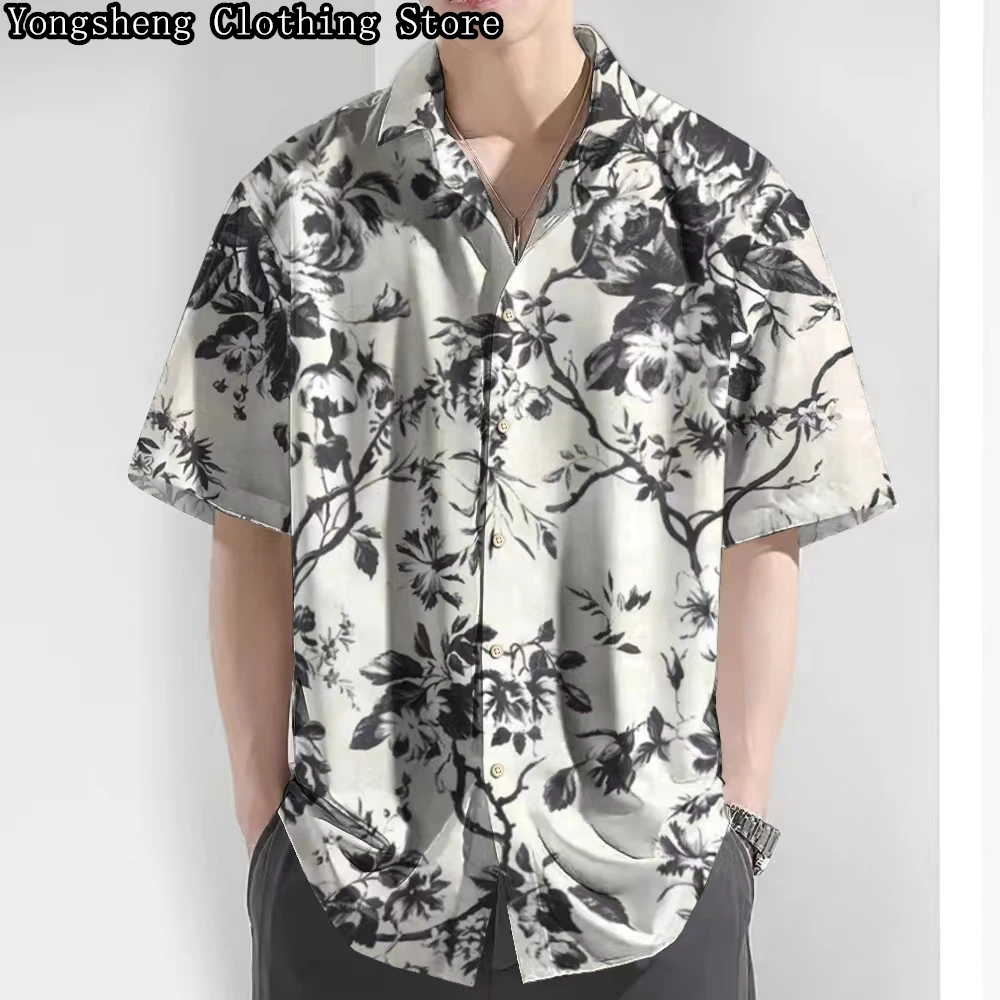 

Men's short-sleeved shirt Hawaiian shirt casual vacation travel comfortable fashion handsome oversized men's clothing