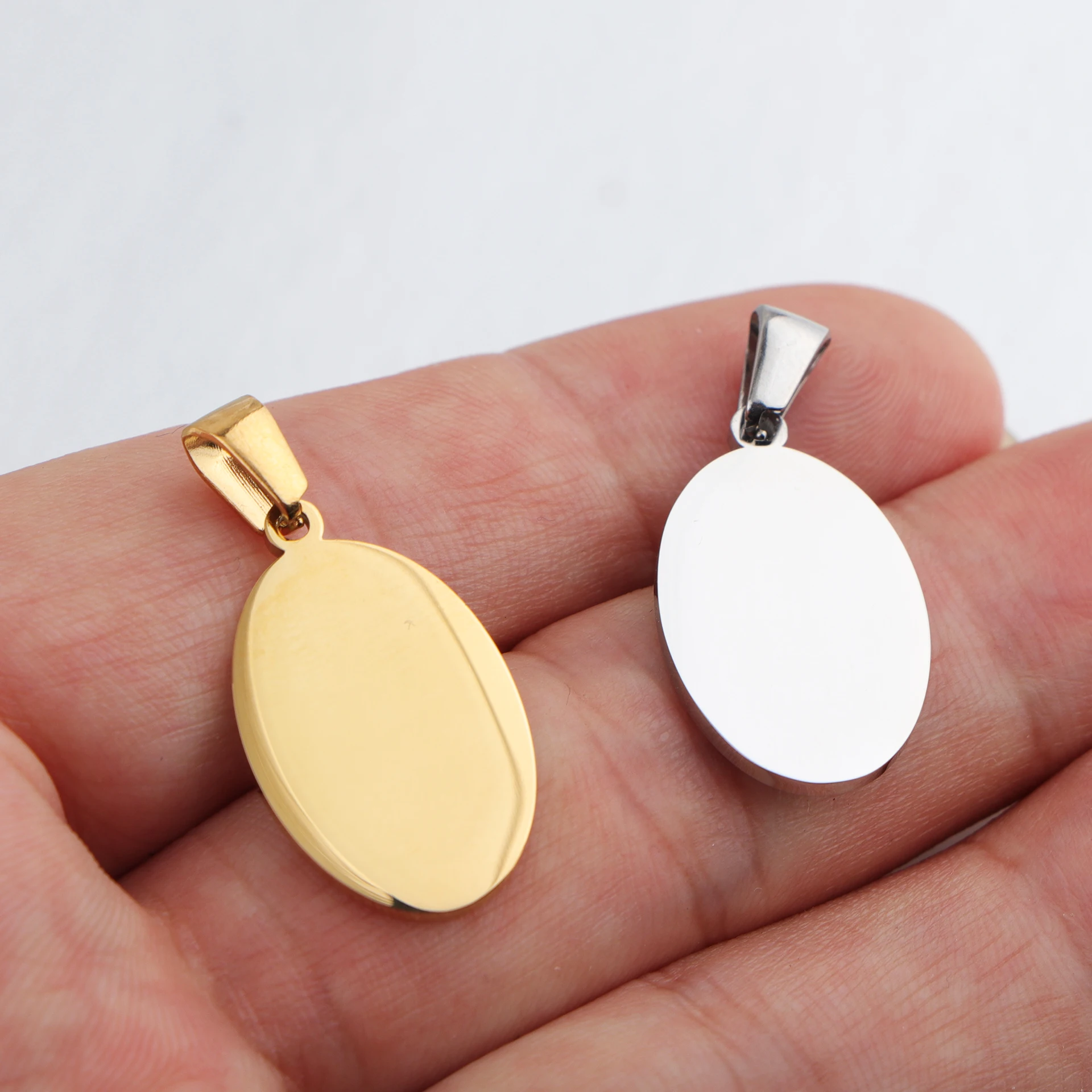 

10pcs/lot Mirror Polished Stainless Steel Oval Blank Tag Charms Pendant for DIY Necklace Keychain Jewelry Making
