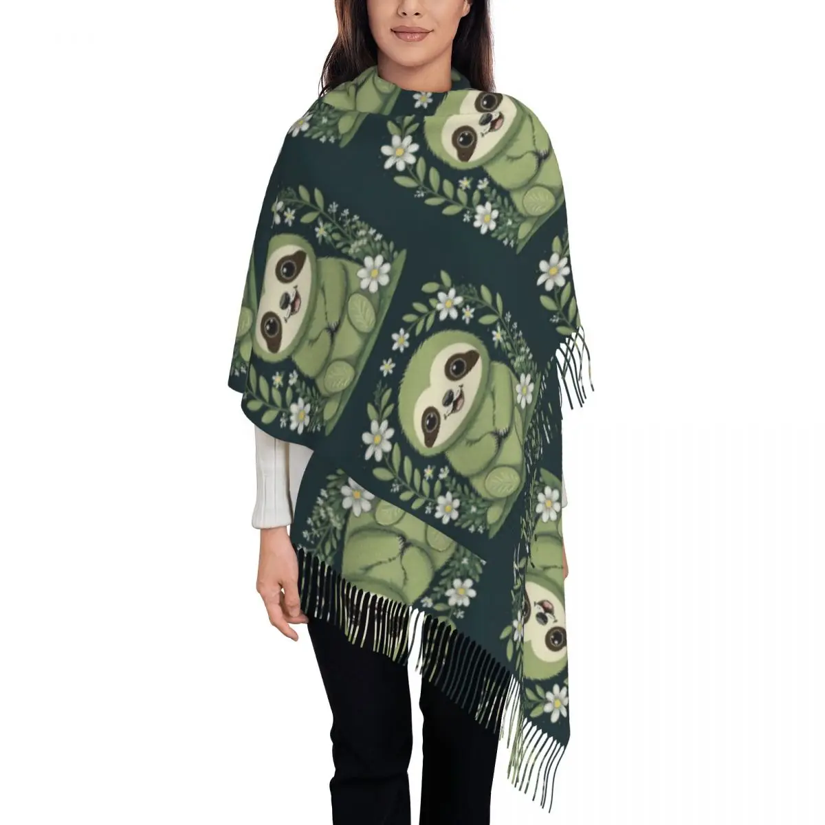 Super Cute Sloth Scarf Tassel Scarves Women Soft Warm Shawls and Wraps Long Fall Winter Shawl Wrap