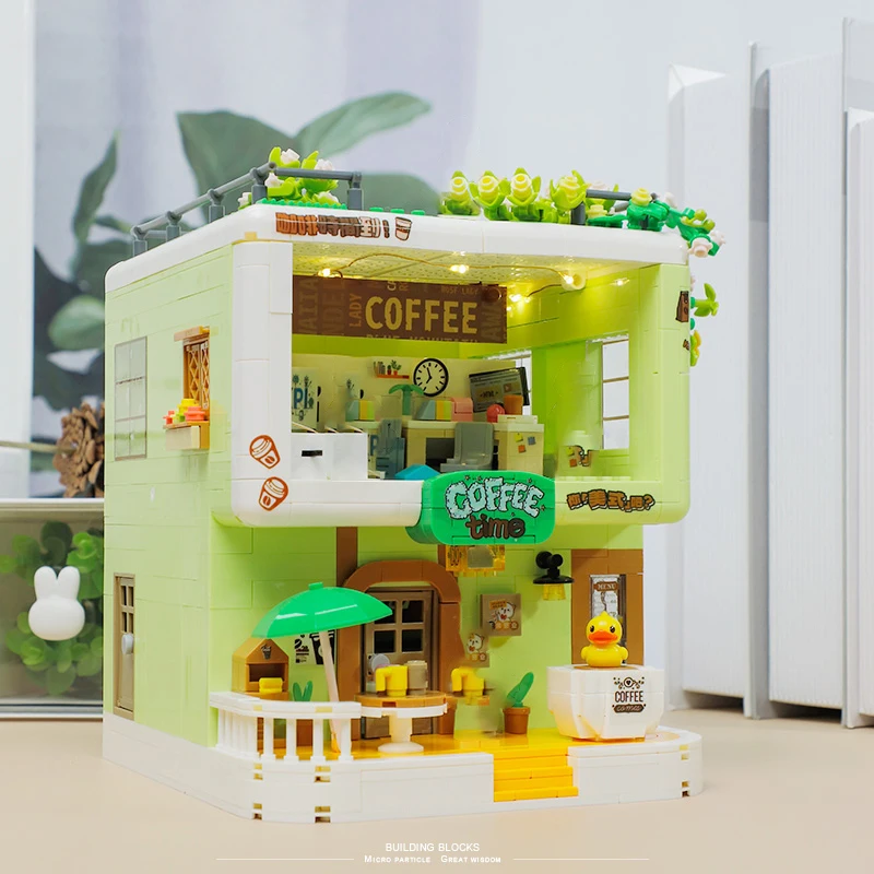 Mini City Street View Coffee House Building Blocks Creative Architectural Model Character Toy Set Friends Children Birthday Gift