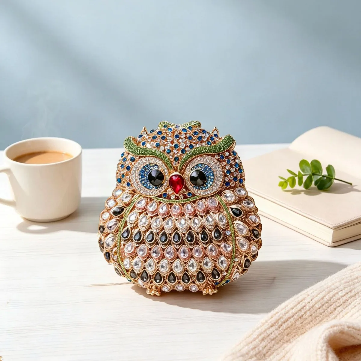 Heavy industry colored diamond owl clutch bag full of gorgeous rhinestones chic eye-catching personalized niche dress dinner bag