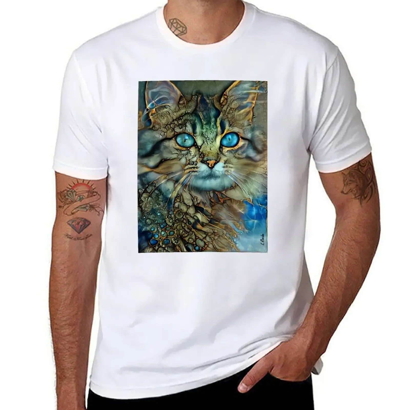 Catty-cat- Léa Roche peintures-chat, chat, chaton T-Shirt anime T-Shirt homme graphique T-Shirt
