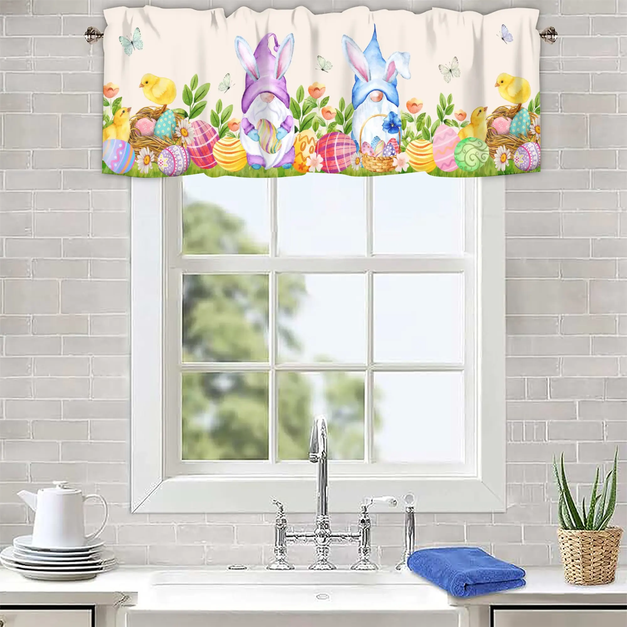 Curtain Valance Easter Curtain Decorative Festival Decor 54x18inch Window Treatment Draperies Home Décor